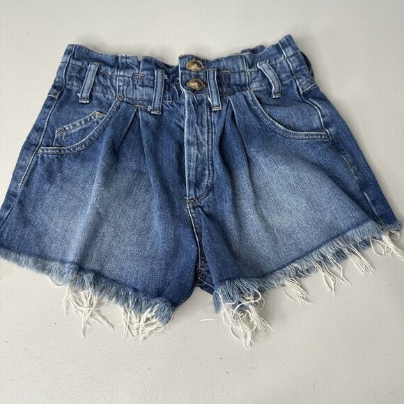 We The Free People Jean Shorts XS See You Sometime Cut Offs Blue Pleated No Belt - Picture 1 of 10
